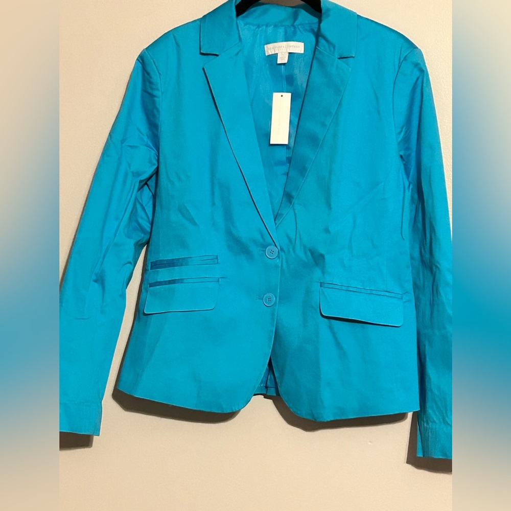 14 Blazer New York & Co stretch jacket office wear cyan blue